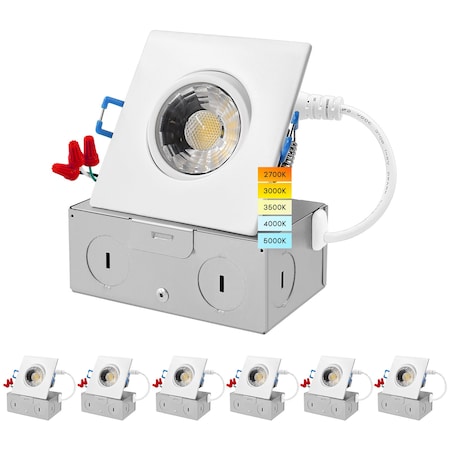 Luxrite 3 Inch Square Gimbal LED Recessed Downlights 5CCT 2700K-5000K 8W 600LM Dimmable Damp Rated, 6PK LR23222-6PK